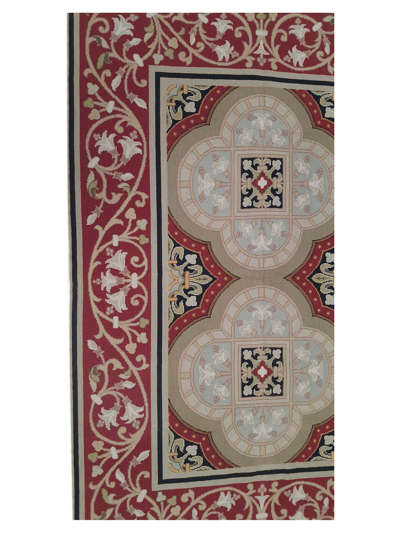 Pacific Needle Point 29922 Green Red Tapestry Needle Point Rug