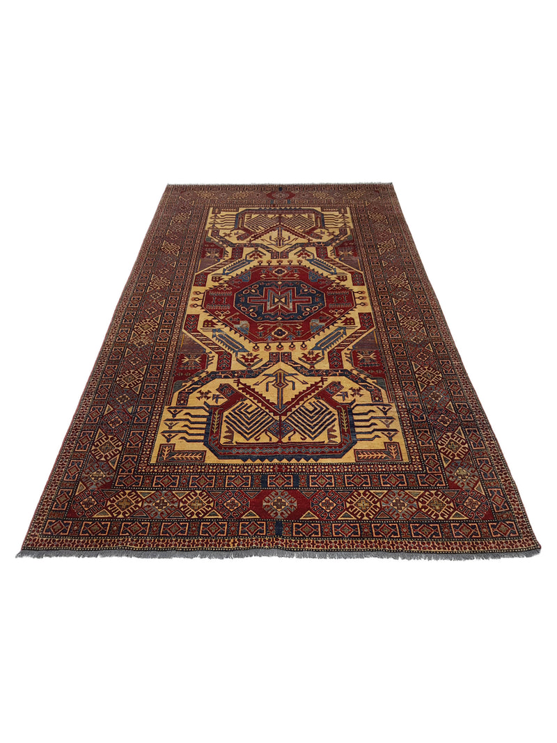 Pacific Kazak Artisan 29959 Burgundy Khaki Traditional Hand Knotted Rug