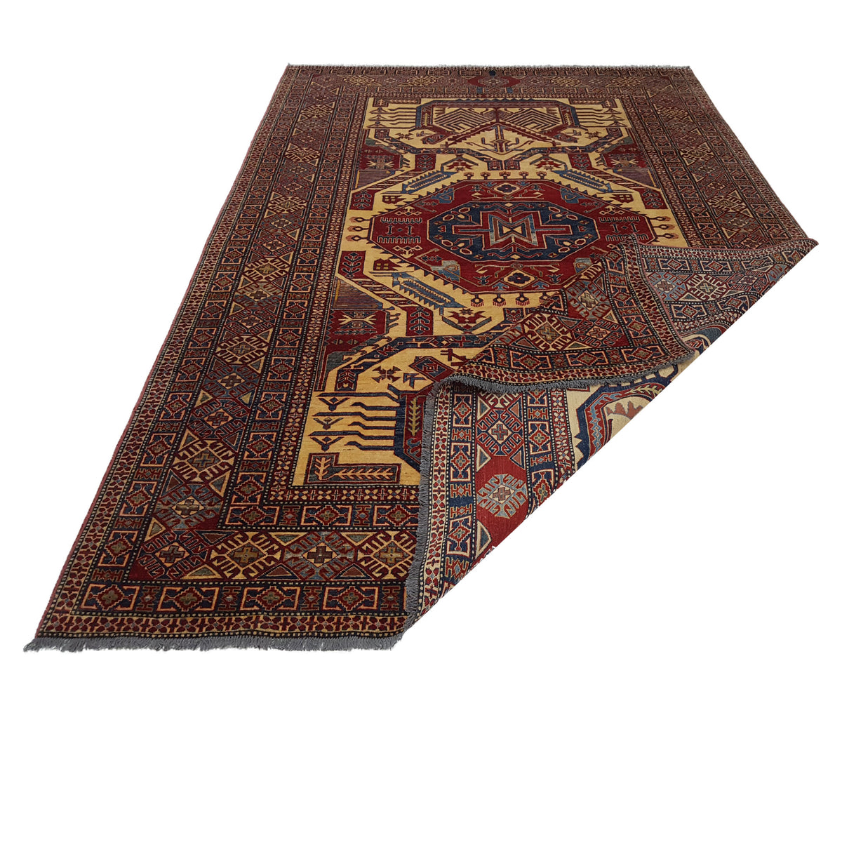 Pacific Kazak Artisan 29959 Burgundy Khaki Traditional Hand Knotted Rug