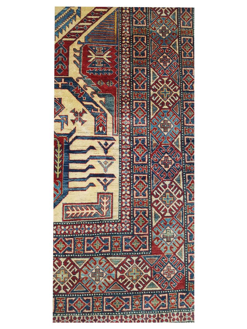 Pacific Kazak Artisan 29959 Burgundy Khaki Traditional Hand Knotted Rug