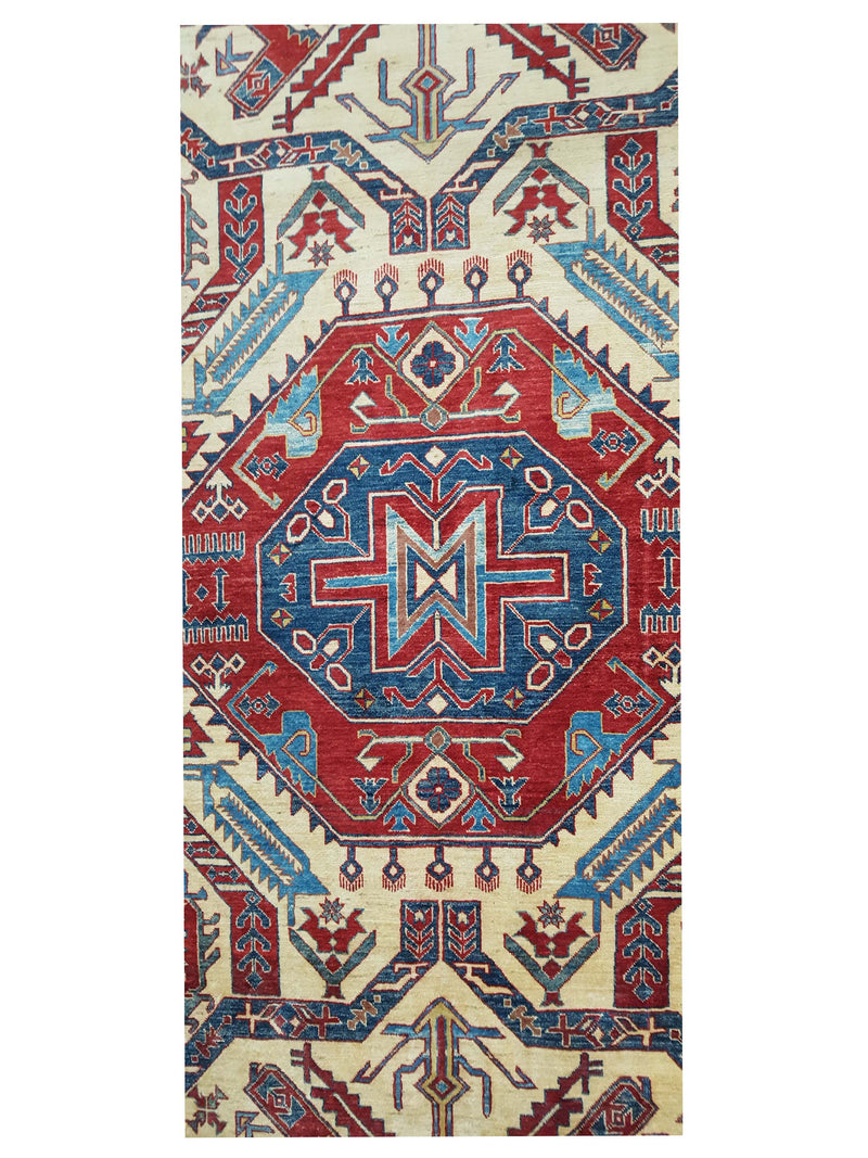 Pacific Kazak Artisan 29959 Burgundy Khaki Traditional Hand Knotted Rug