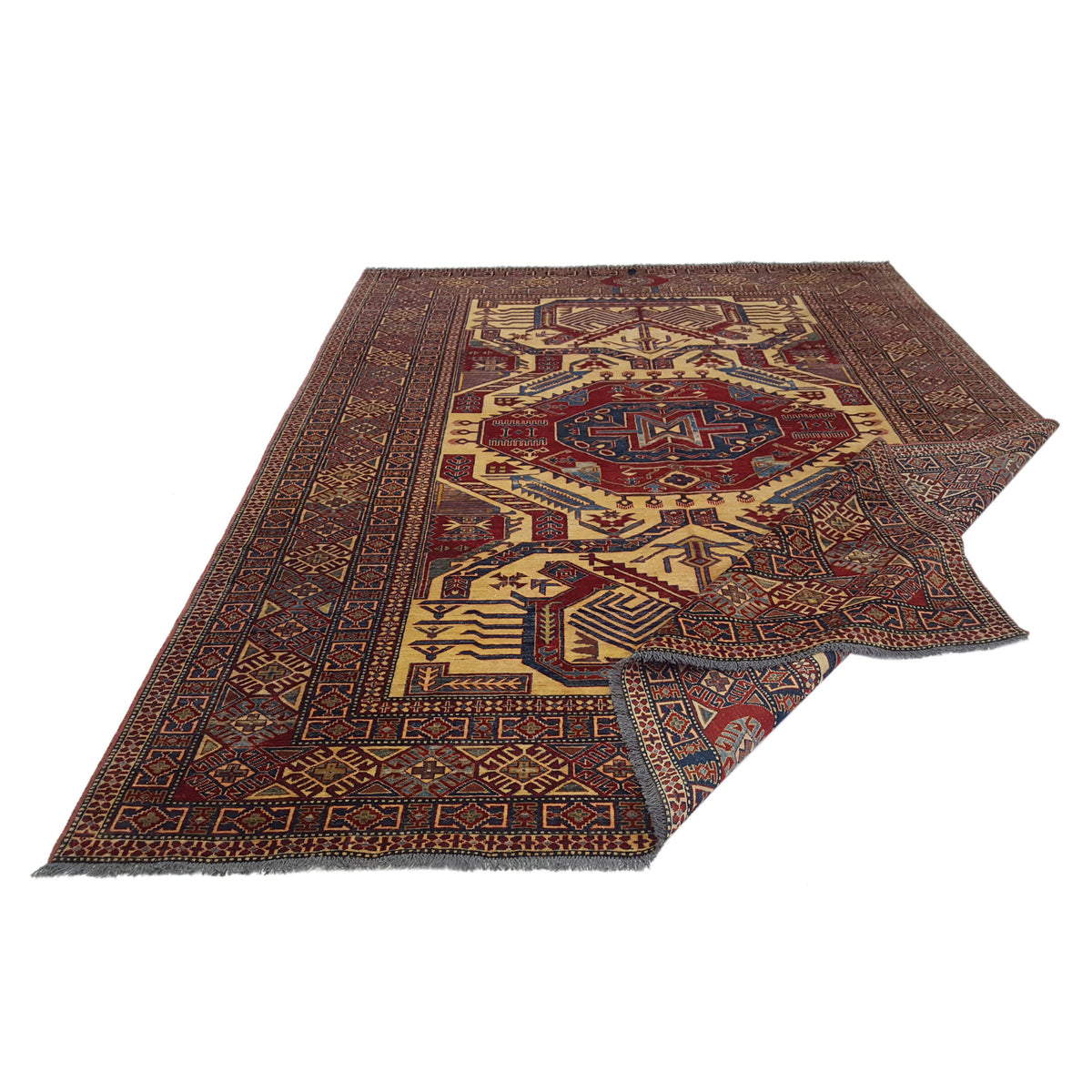 Pacific Kazak Artisan 29959 Burgundy Khaki Traditional Hand Knotted Rug