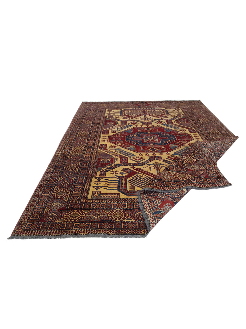 Pacific Kazak Artisan 29959 Burgundy Khaki Traditional Hand Knotted Rug