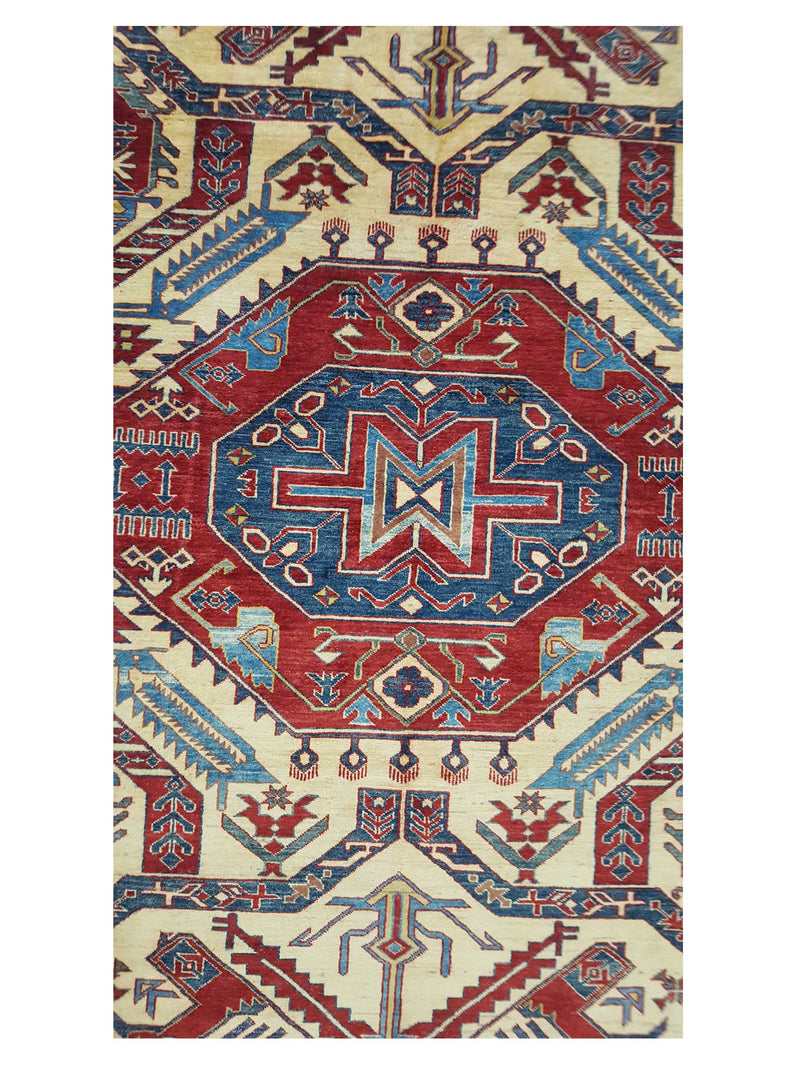 Pacific Kazak Artisan 29959 Burgundy Khaki Traditional Hand Knotted Rug