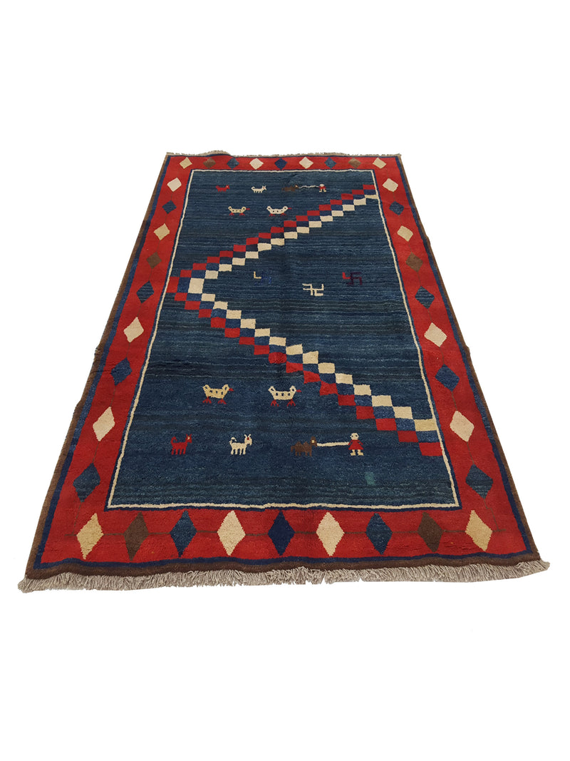 Pacific Gabbeh 32242 Blue Red Transitional Hand Knotted Rug