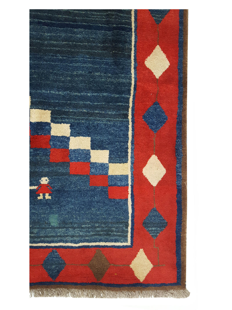 Pacific Gabbeh 32242 Blue Red Transitional Hand Knotted Rug