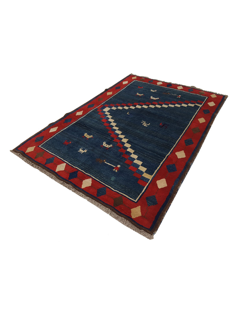 Pacific Gabbeh 32242 Blue Red Transitional Hand Knotted Rug