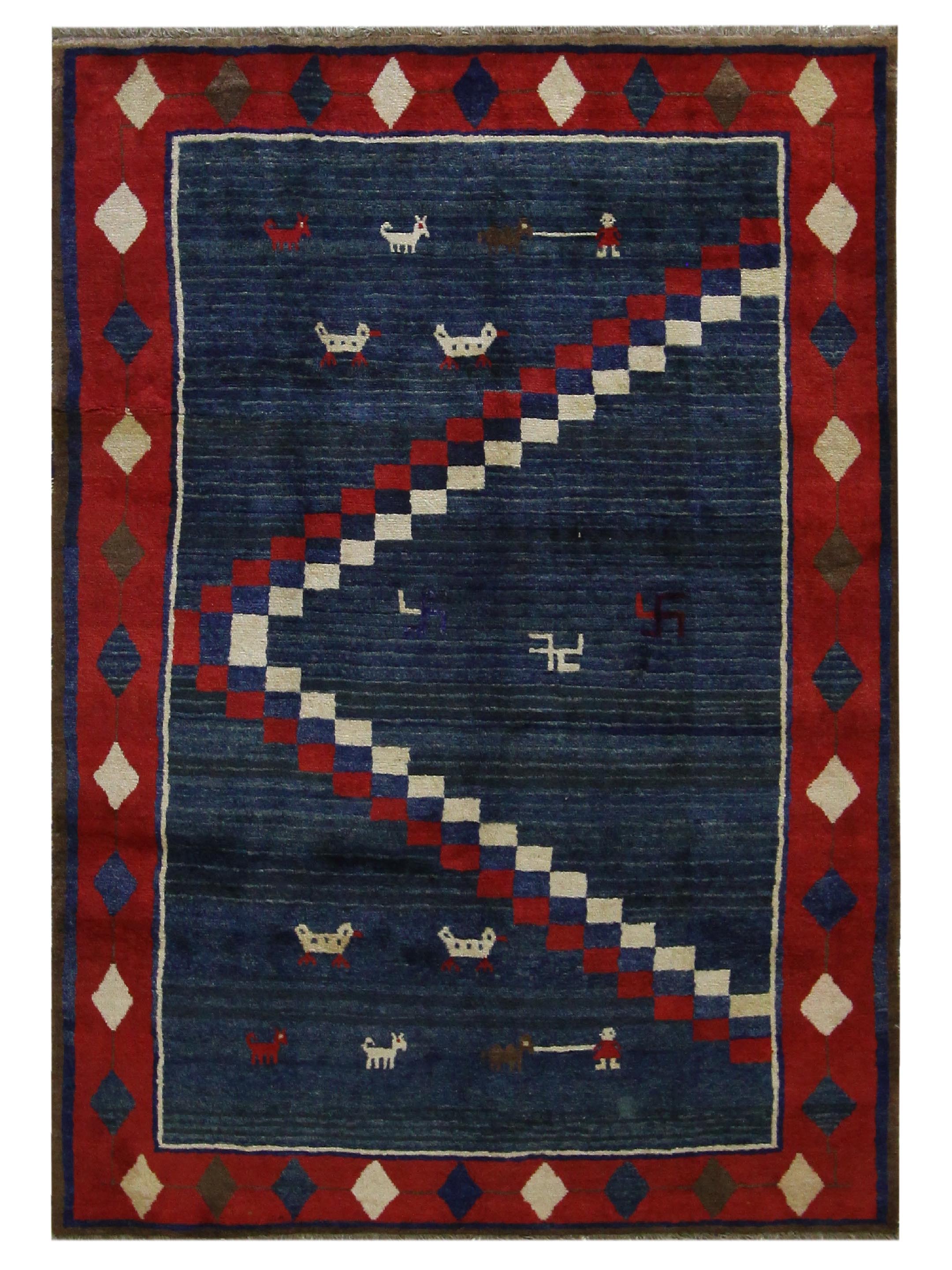 Pacific Gabbeh 32242 Blue Red Transitional Hand Knotted Rug – Pacific Rugs