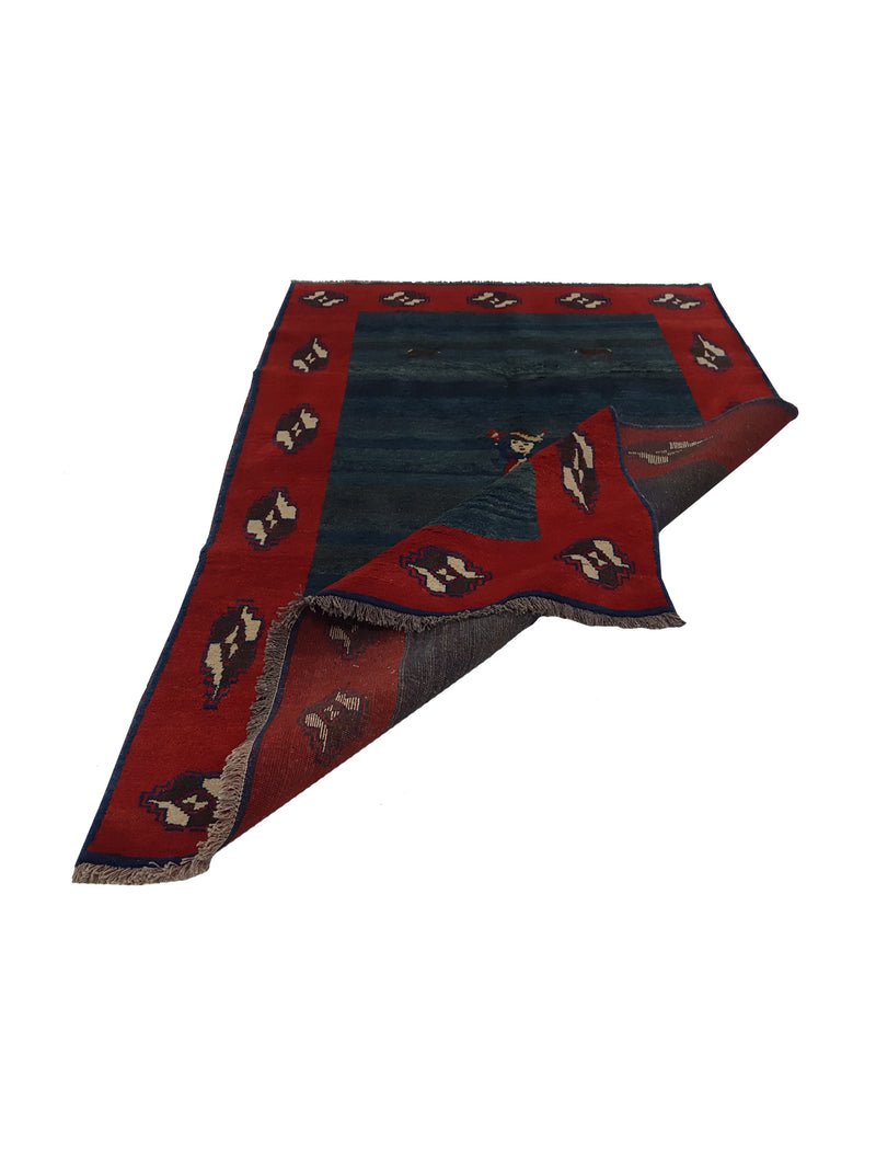 Pacific Gabbeh 32271 Blue Red Transitional Hand Knotted Rug