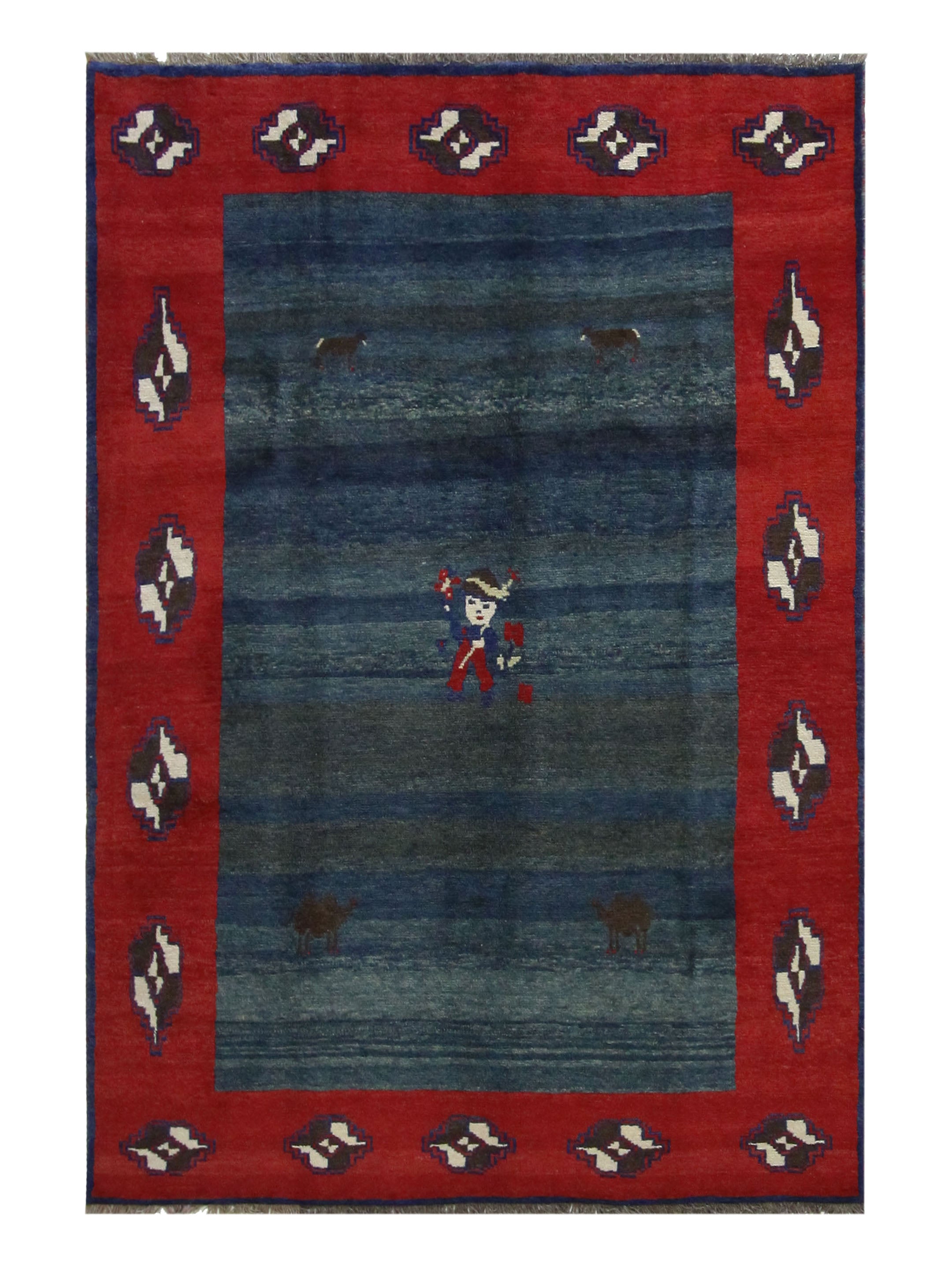 Pacific Gabbeh 32271 Blue Red Transitional Hand Knotted Rug – Pacific Rugs