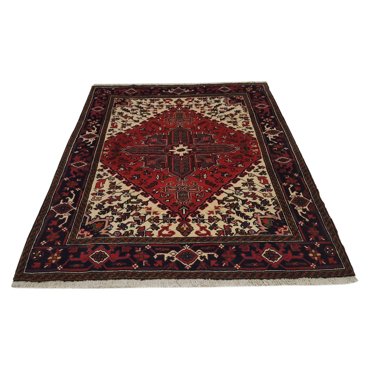 Fasa Antique Heriz 33600 Ivory Burgundy Traditional Antique Rug