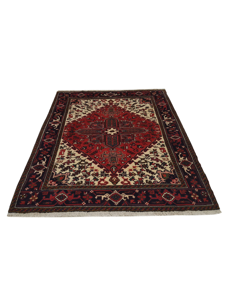 Fasa Antique Heriz 33600 Ivory Burgundy Traditional Antique Rug