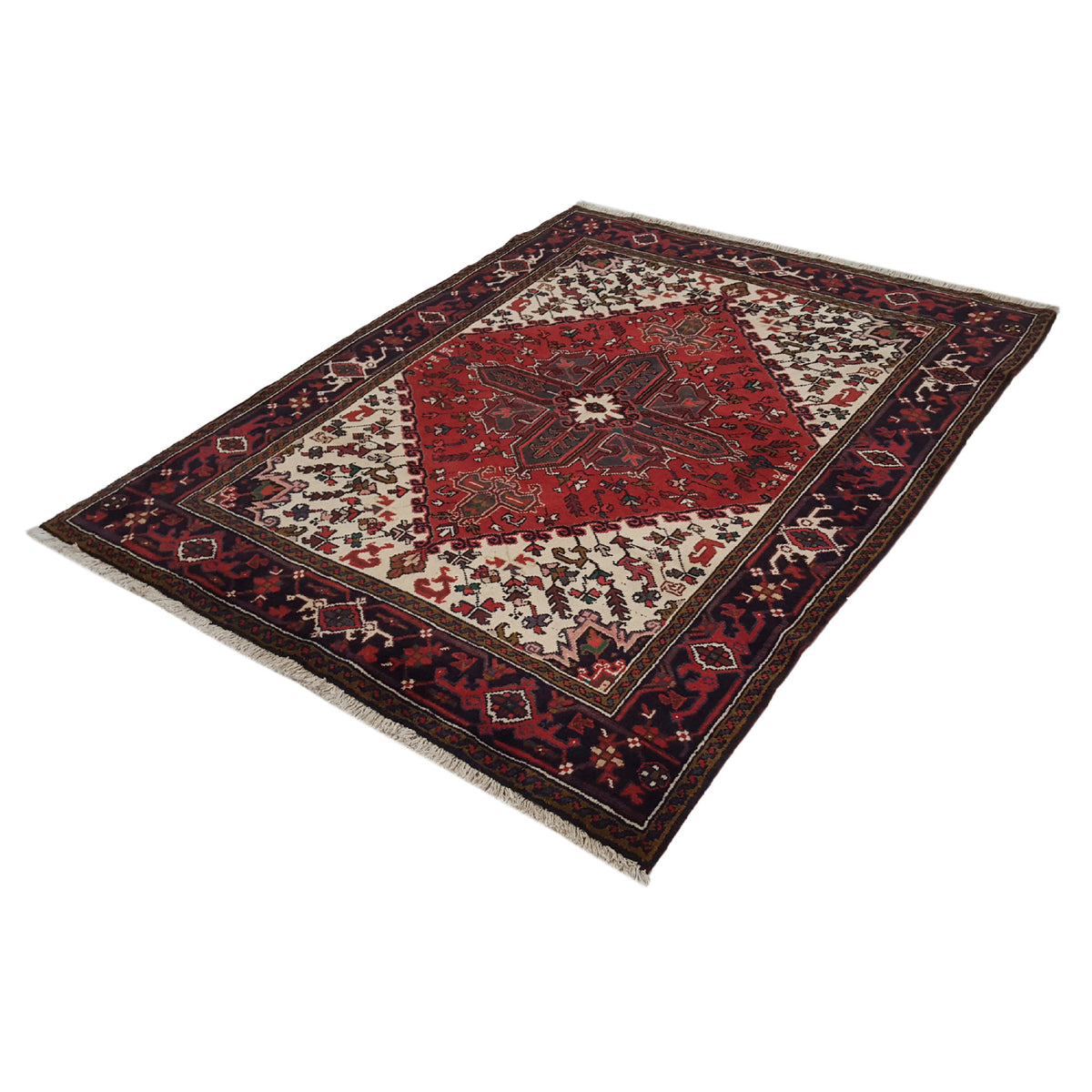 Fasa Antique Heriz 33600 Ivory Burgundy Traditional Antique Rug