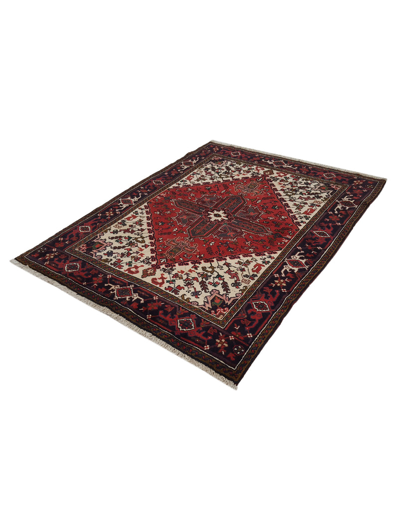 Fasa Antique Heriz 33600 Ivory Burgundy Traditional Antique Rug