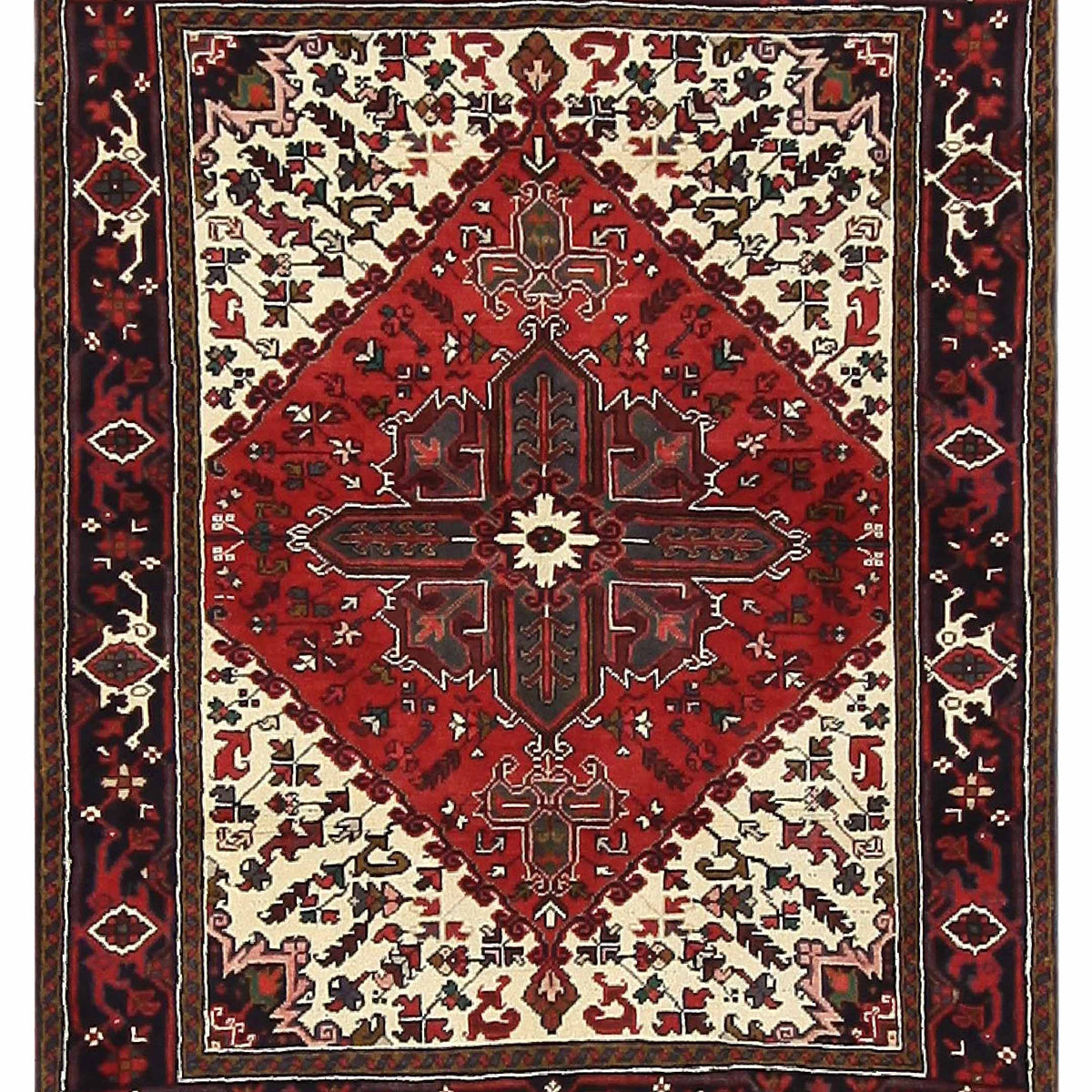 Fasa Antique Heriz  Ivory Burgundy Traditional