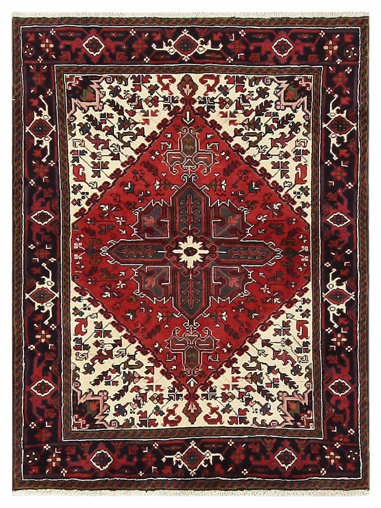 Fasa Antique Heriz  Ivory Burgundy Traditional