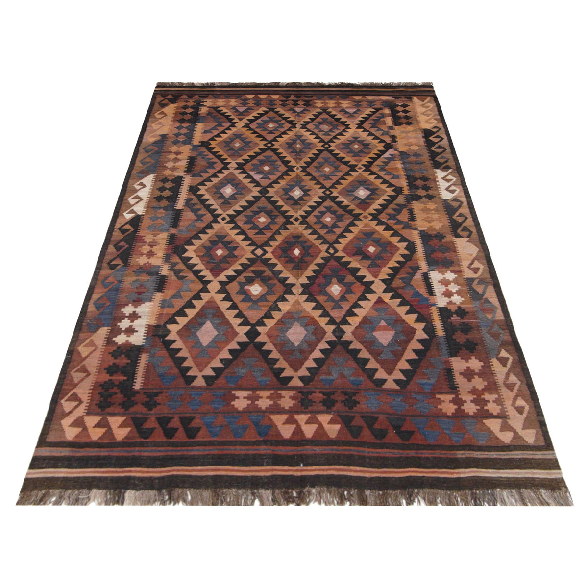 Pacific Afghan 33740 Brown Khaki Kilim Hand Knotted Rug