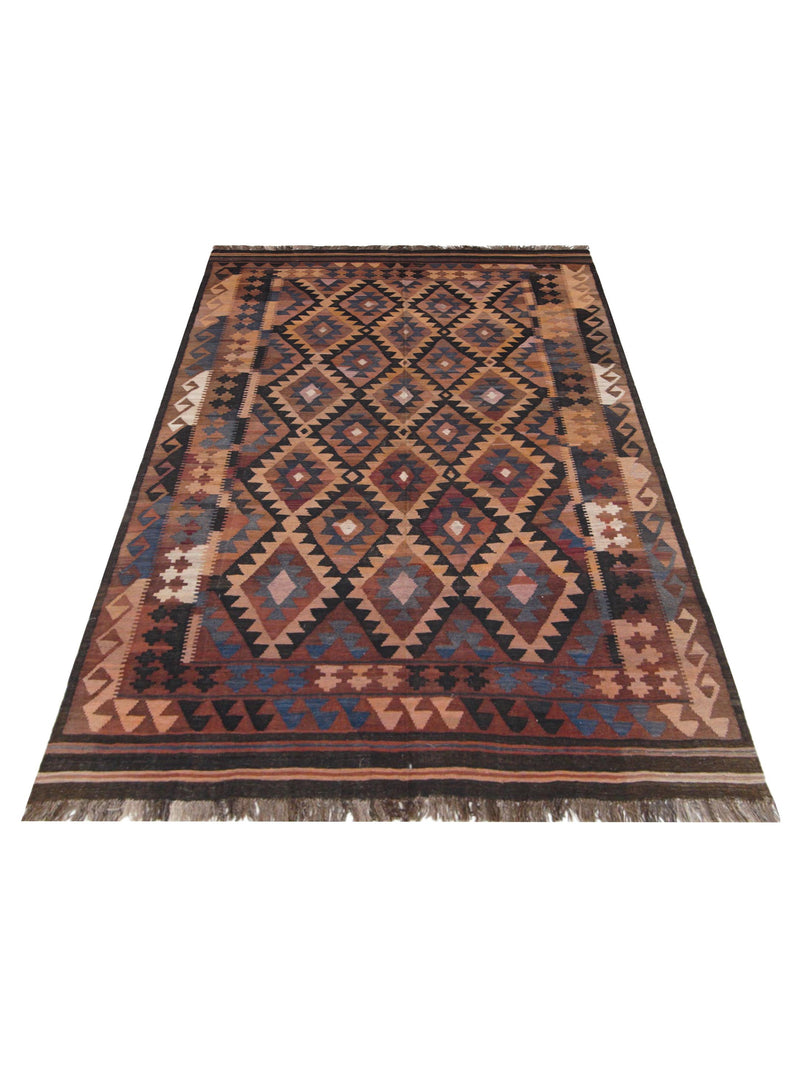 Pacific Afghan 33740 Brown Khaki Kilim Hand Knotted Rug