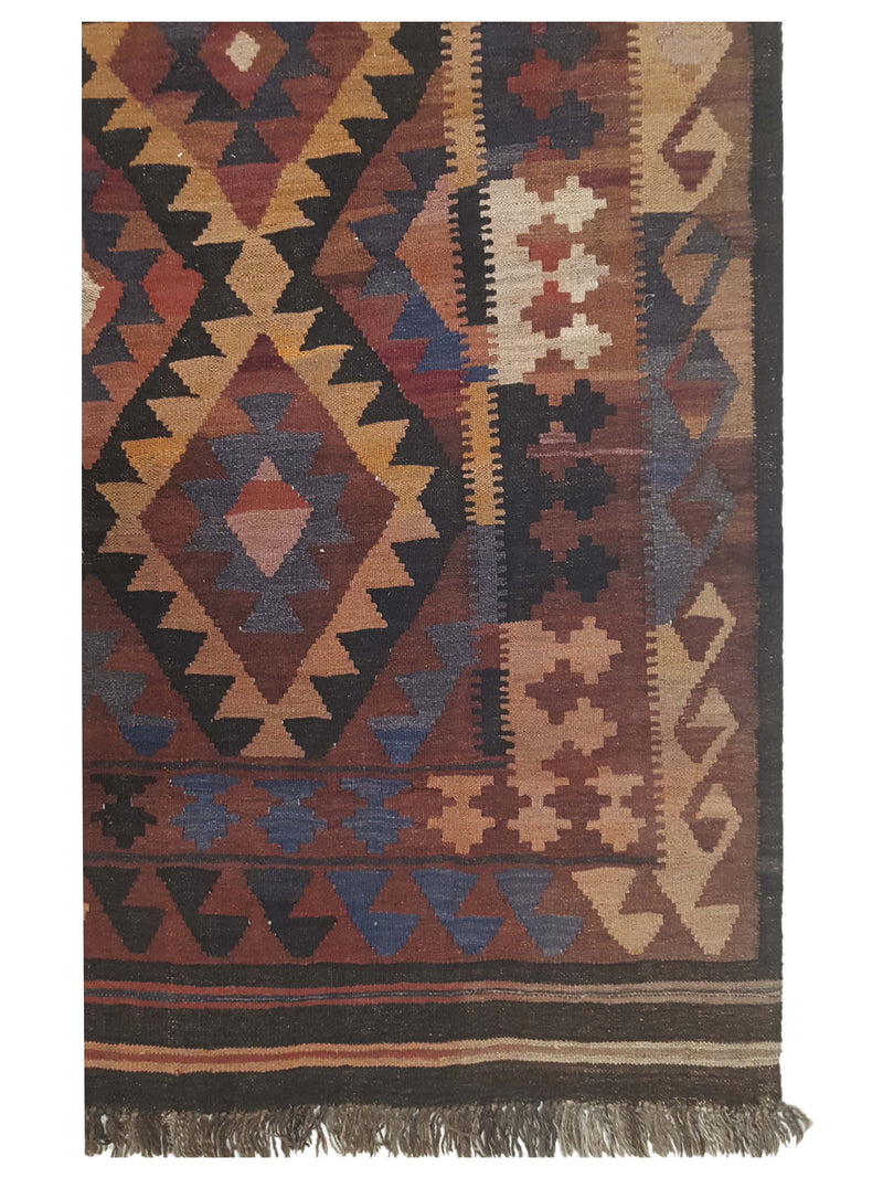 Pacific Afghan 33740 Brown Khaki Kilim Hand Knotted Rug