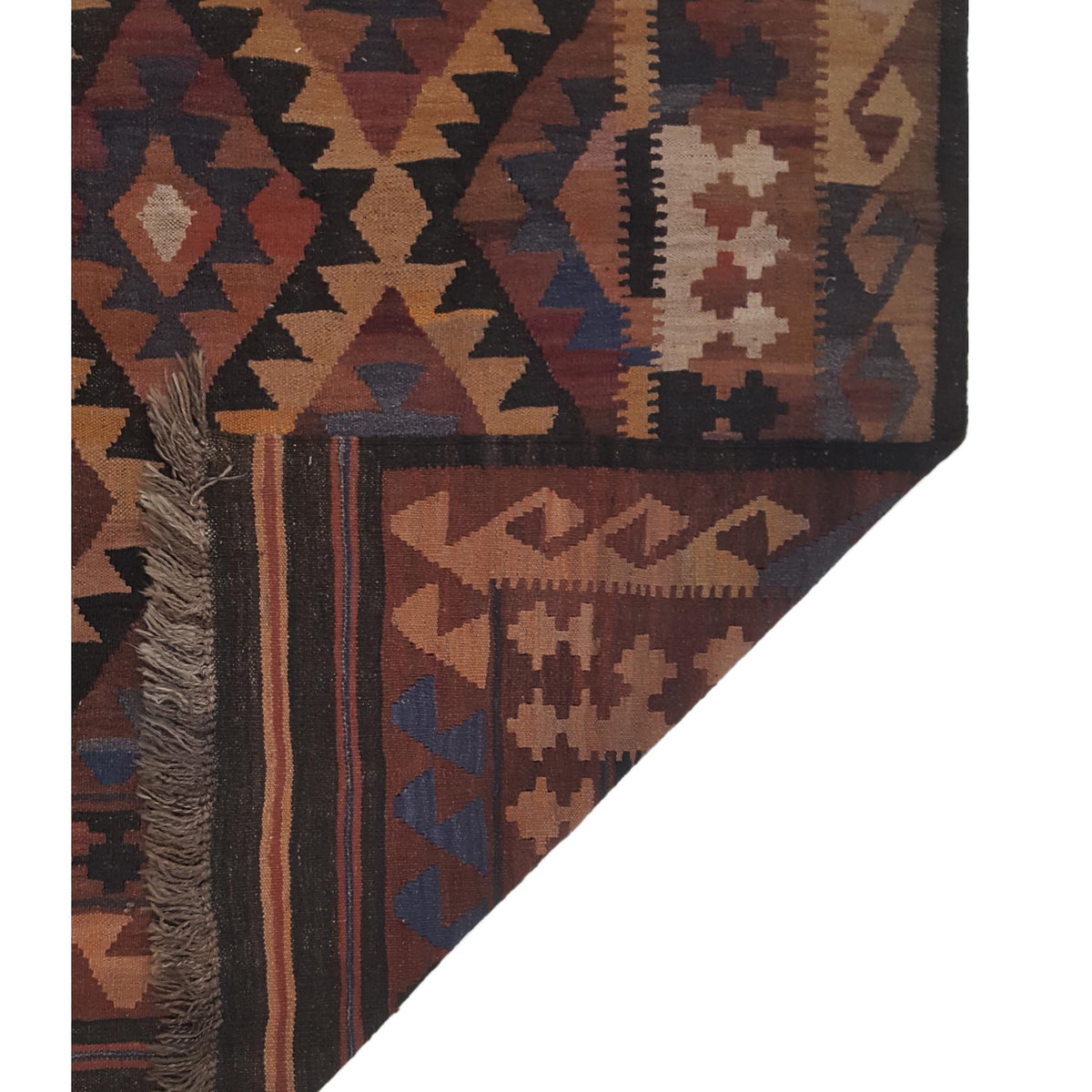 Pacific Afghan 33740 Brown Khaki Kilim Hand Knotted Rug