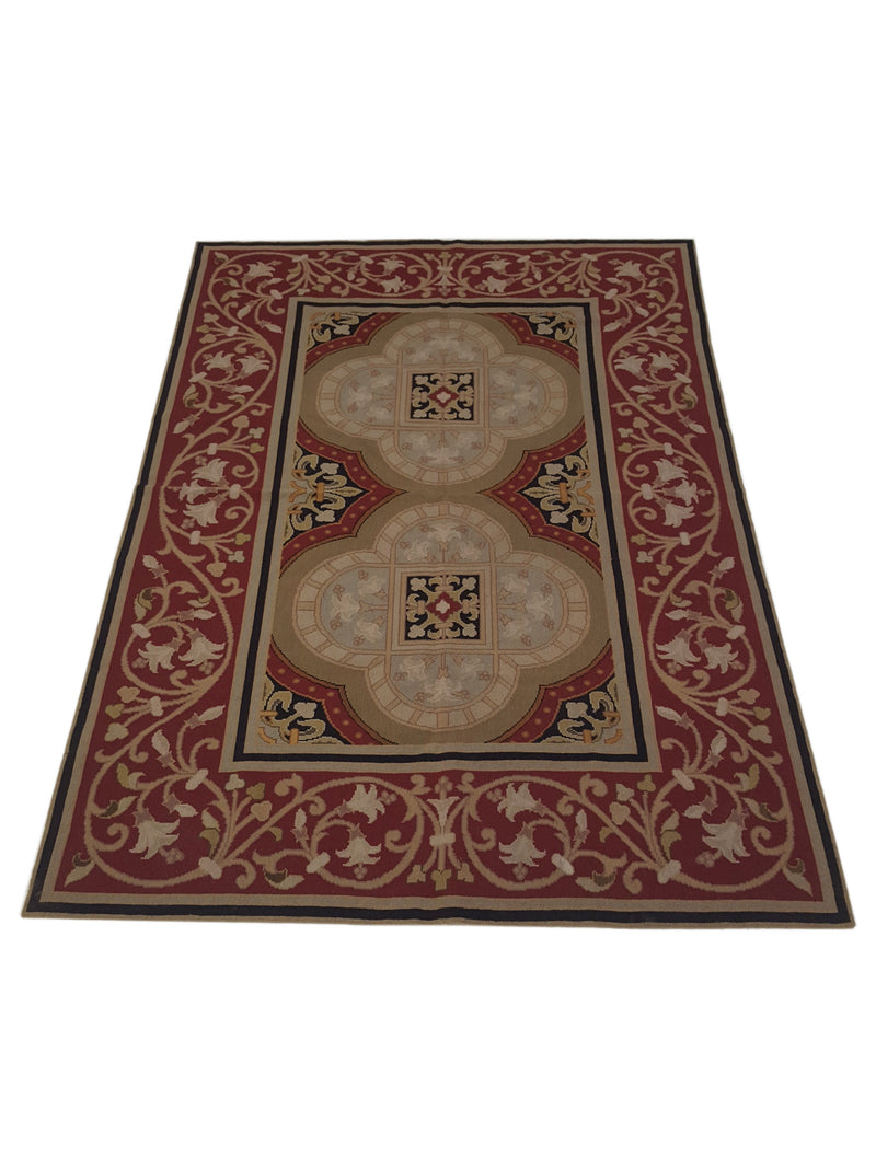 Pacific Needle Point 33753 Green Burgundy Tapestry Needle Point Rug