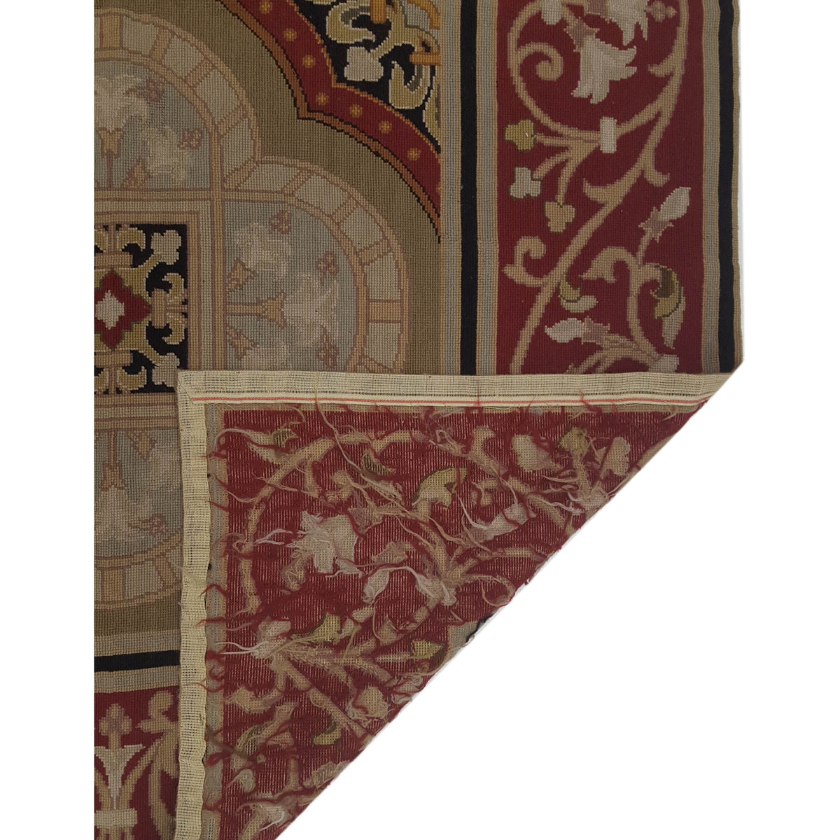 Pacific Needle Point 33753 Green Burgundy Tapestry Needle Point Rug