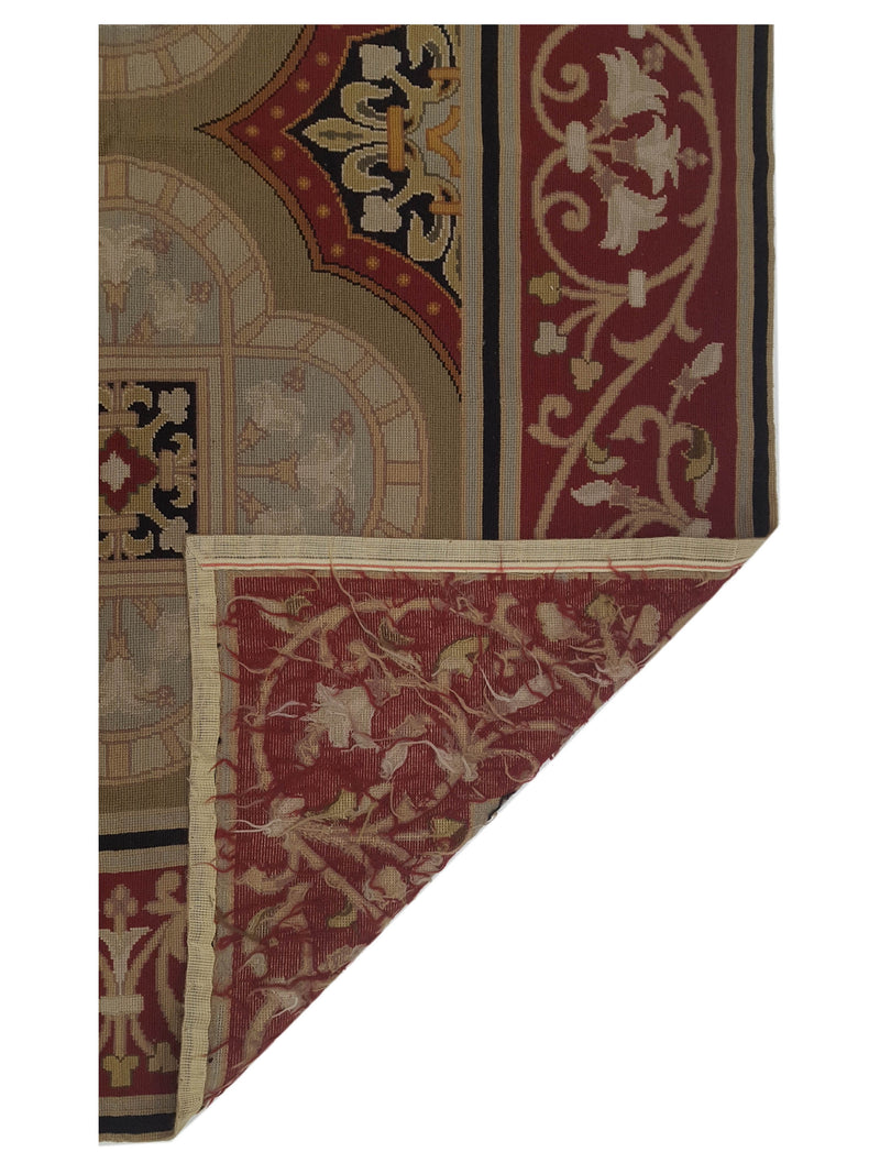 Pacific Needle Point 33753 Green Burgundy Tapestry Needle Point Rug