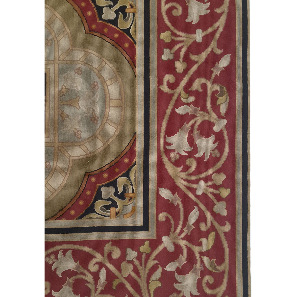 Pacific Needle Point 33753 Green Burgundy Tapestry Needle Point Rug