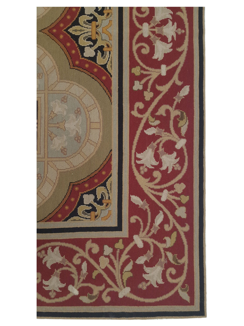 Pacific Needle Point 33753 Green Burgundy Tapestry Needle Point Rug