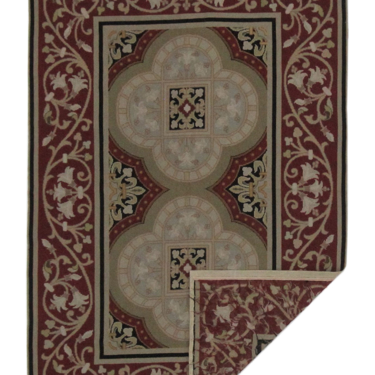 Pacific Needle Point 33753 Green Burgundy Tapestry Needle Point Rug