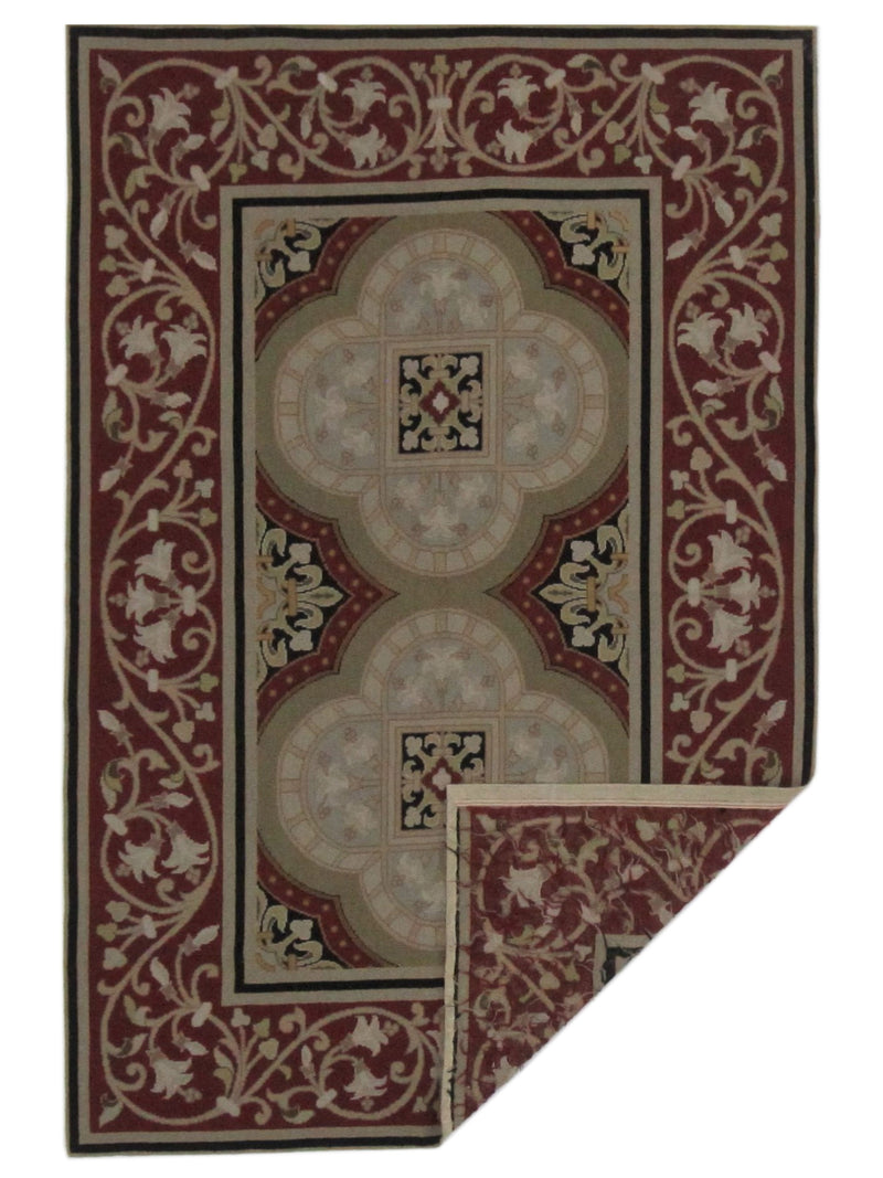 Pacific Needle Point 33753 Green Burgundy Tapestry Needle Point Rug