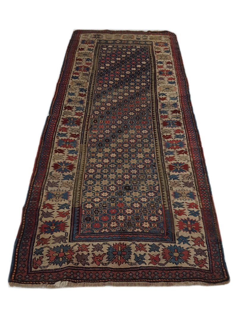 Fasa Antique Kazak 33912 Indigo Ivory Traditional Antique Rug