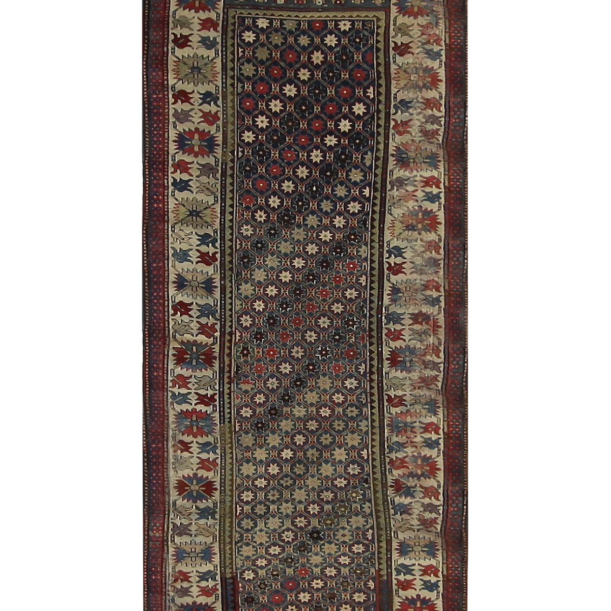 Fasa Antique Kazak  Indigo Ivory Traditional