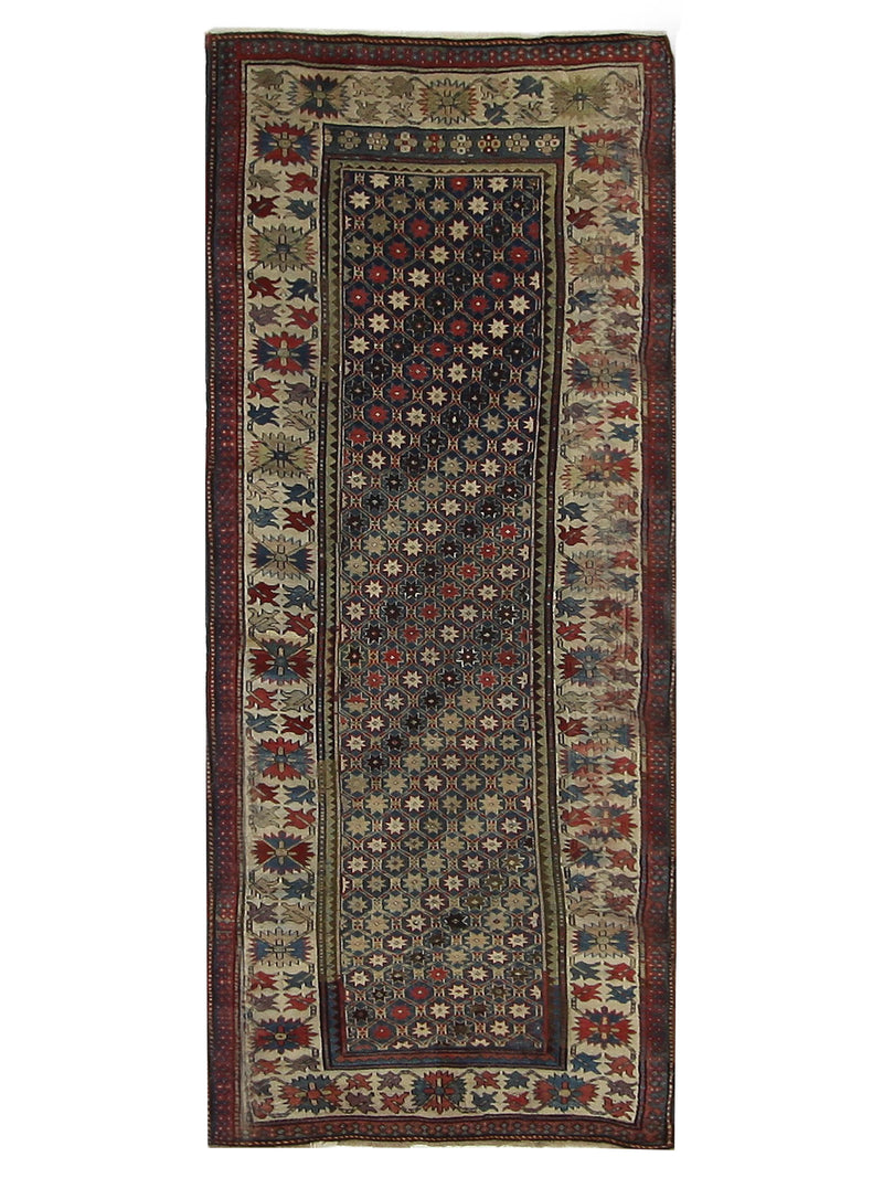 Fasa Antique Kazak  Indigo Ivory Traditional