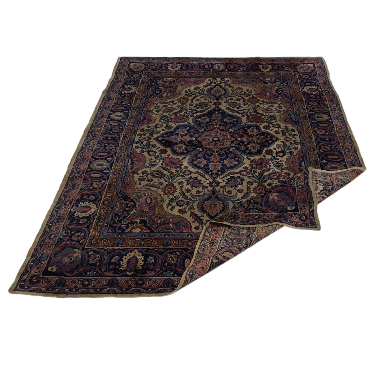Fasa Antique Dorokhsh 33932 Ivory Indigo Traditional Antique Rug