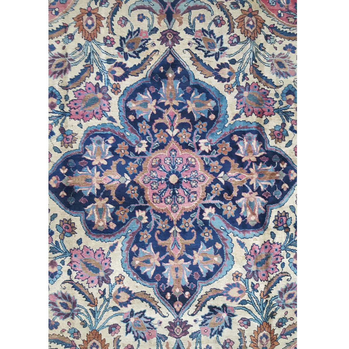 Fasa Antique Dorokhsh 33932 Ivory Indigo Traditional Antique Rug