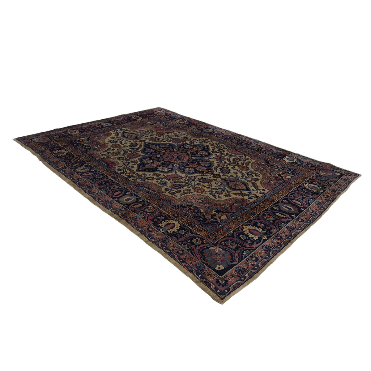 Fasa Antique Dorokhsh 33932 Ivory Indigo Traditional Antique Rug