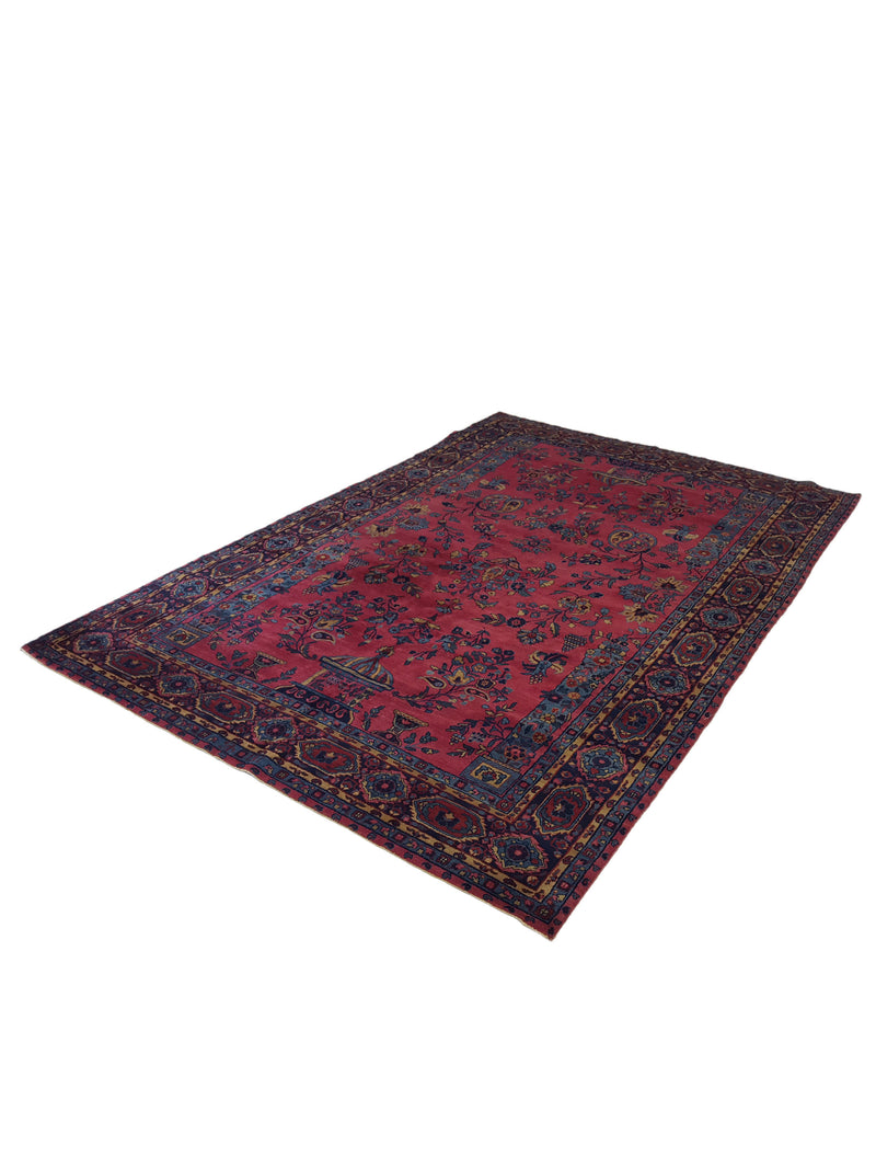 Fasa Antique Kerman 33943 Pink Indigo Traditional Antique Rug
