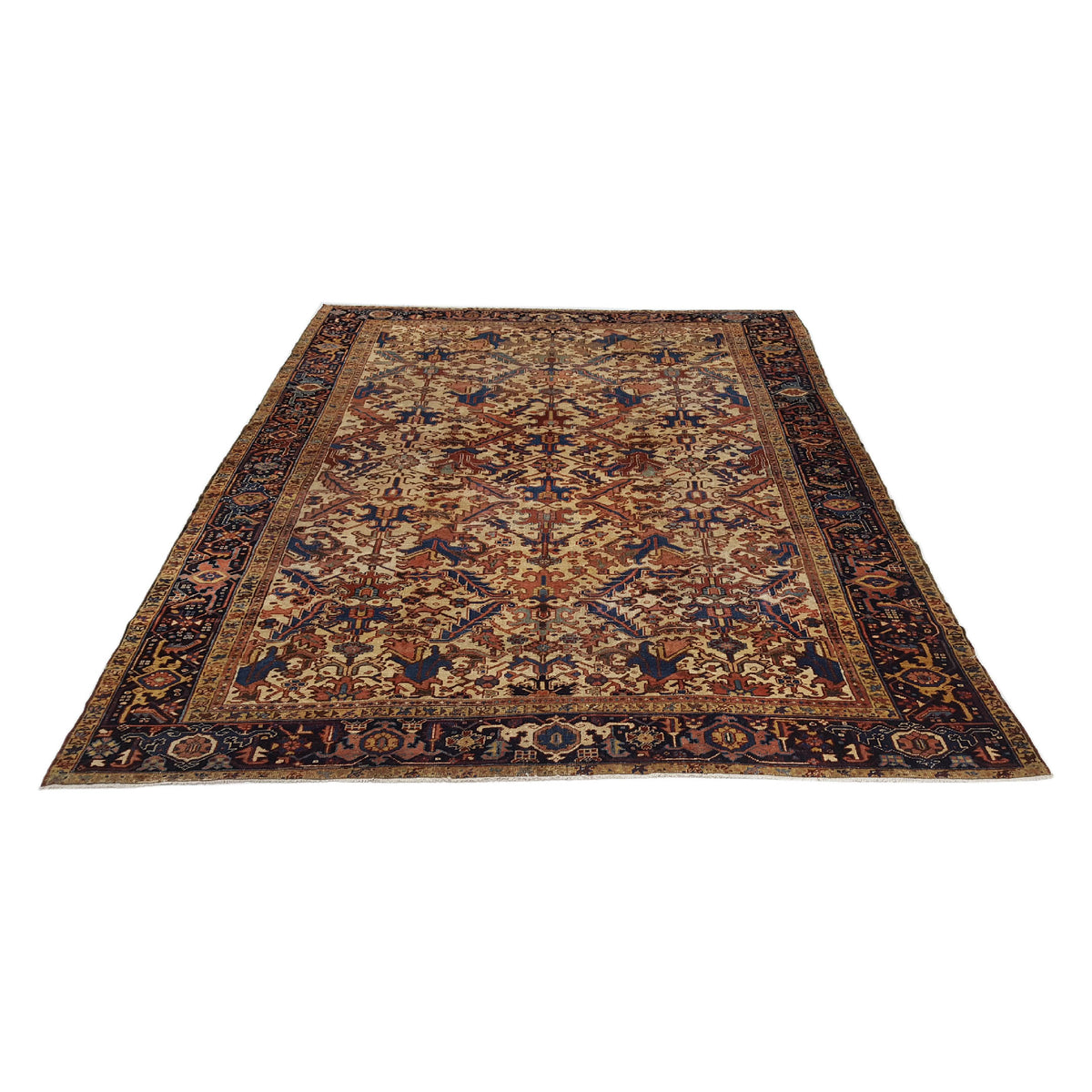 Fasa Antique Heriz 33944 Ivory Indigo Traditional Antique Rug