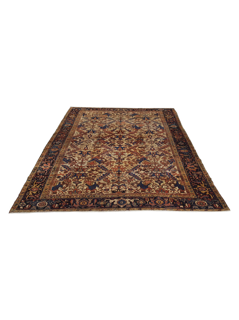 Fasa Antique Heriz 33944 Ivory Indigo Traditional Antique Rug