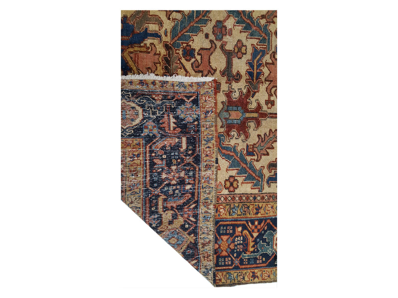 Fasa Antique Heriz 33944 Ivory Indigo Traditional Antique Rug