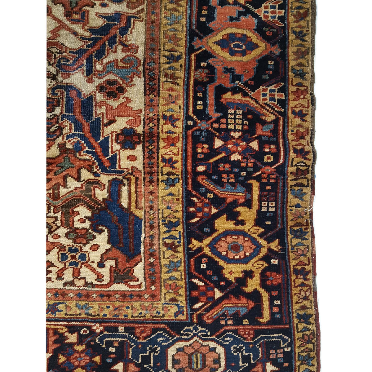Fasa Antique Heriz 33944 Ivory Indigo Traditional Antique Rug