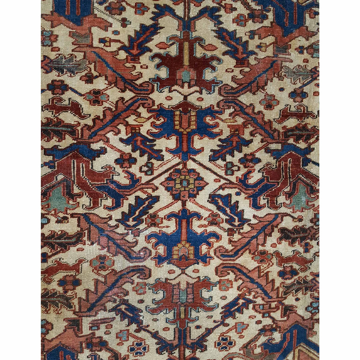 Fasa Antique Heriz 33944 Ivory Indigo Traditional Antique Rug
