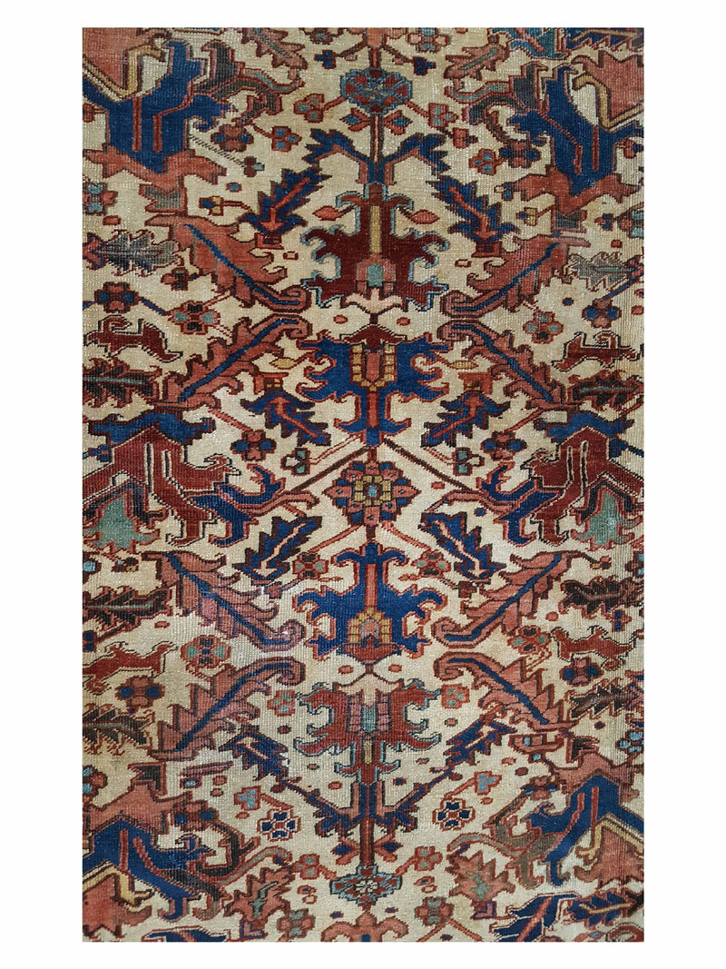 Fasa Antique Heriz 33944 Ivory Indigo Traditional Antique Rug