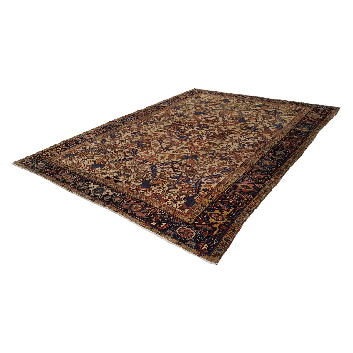 Fasa Antique Heriz 33944 Ivory Indigo Traditional Antique Rug