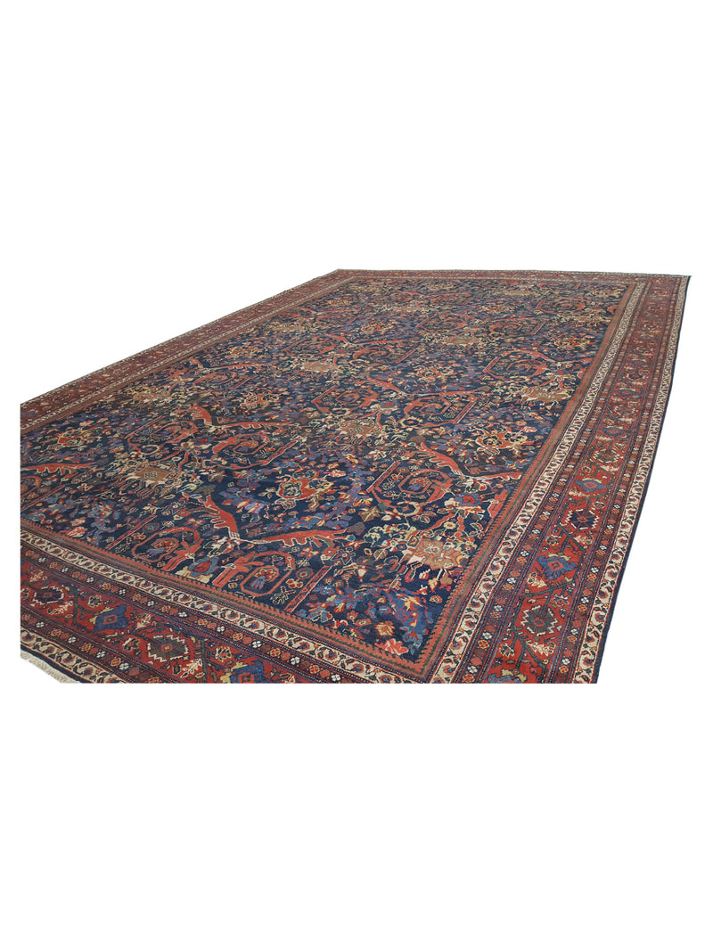 Fasa Antique Mahal Mostafi 33952 Indigo Rust Traditional Antique Rug