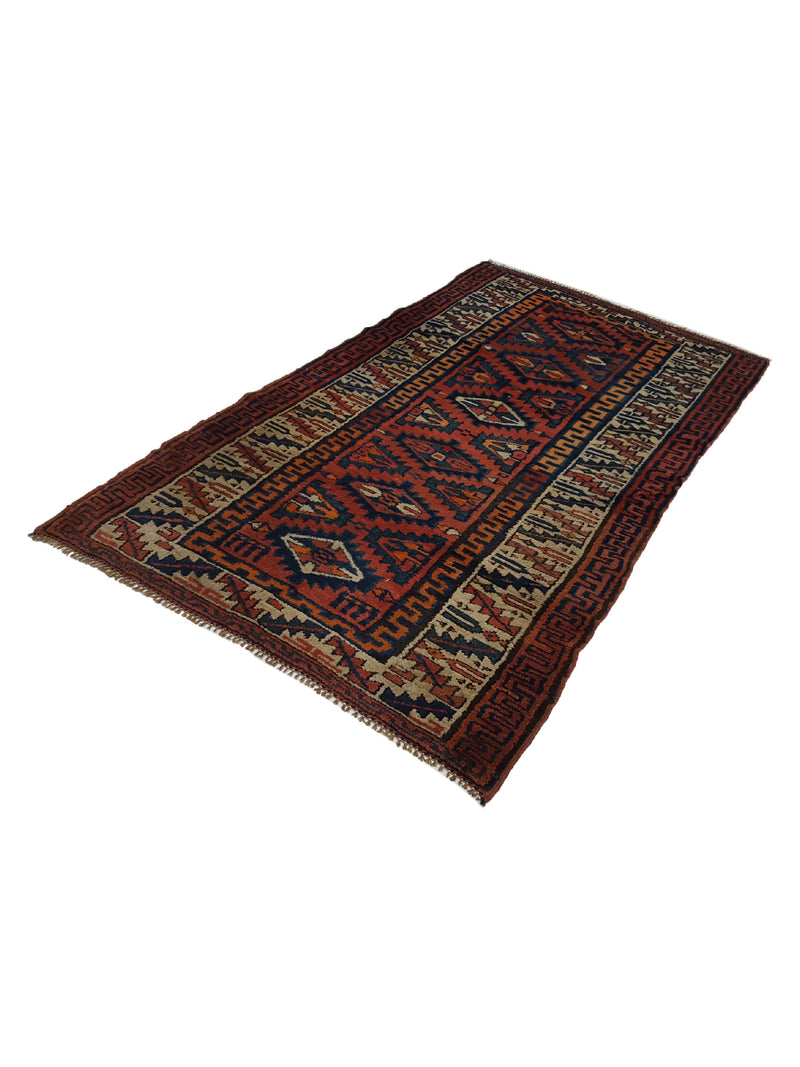 Fasa Antique Bakhtiyari 33967 Brick Ivory Traditional Antique Rug