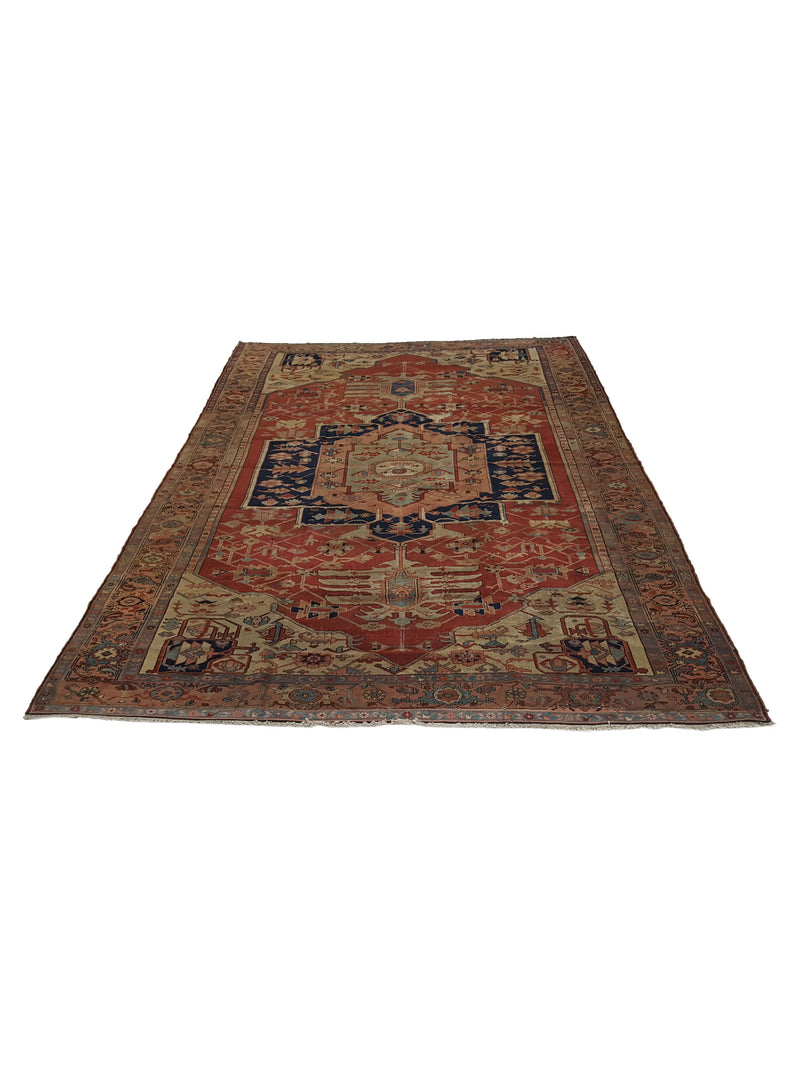 Fasa Antique Serapi 33976 Rust Beige Traditional Antique Rug