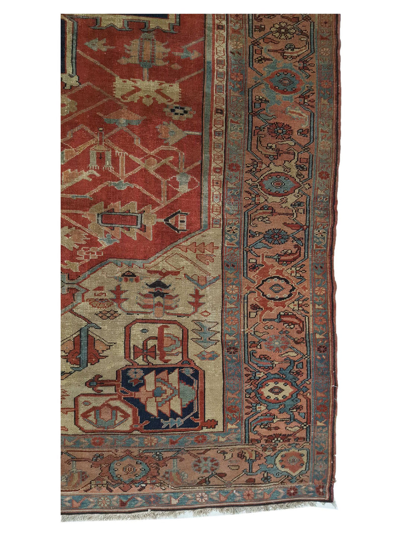 Fasa Antique Serapi 33976 Rust Beige Traditional Antique Rug