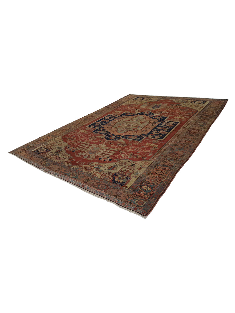 Fasa Antique Serapi 33976 Rust Beige Traditional Antique Rug